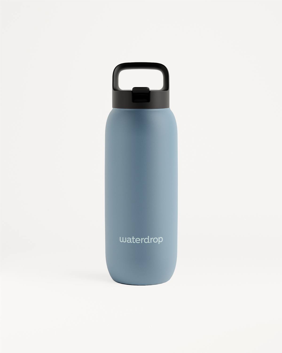 All-Purpose Thermo Straw Lid bottle, matte finish, black handle lid.