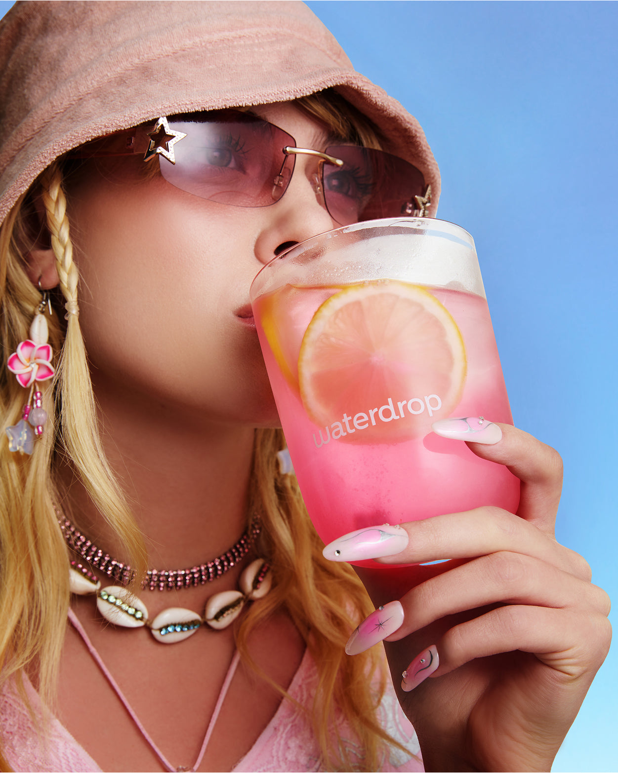 Sipping Waterdrop's Limited Edition Summer Set drink.
