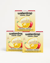 Three yellow-to-orange boxes with an apple graphic, stacked in a pyramid.