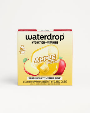 Waterdrop hydration and vitamins Apple flavor box with apple graphic, 12 servings.