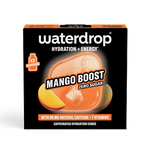 Waterdrop Mango Boost caffeinated hydration cubes box with a mango illustration and 12 servings.