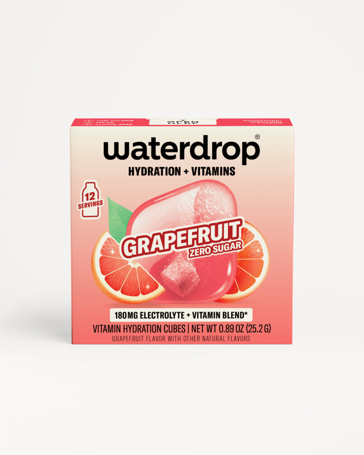 Box of Waterdrop hydration and vitamins with a grapefruit illustration.