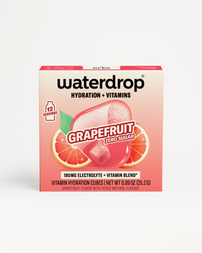 Box of Waterdrop hydration and vitamins with a grapefruit illustration.