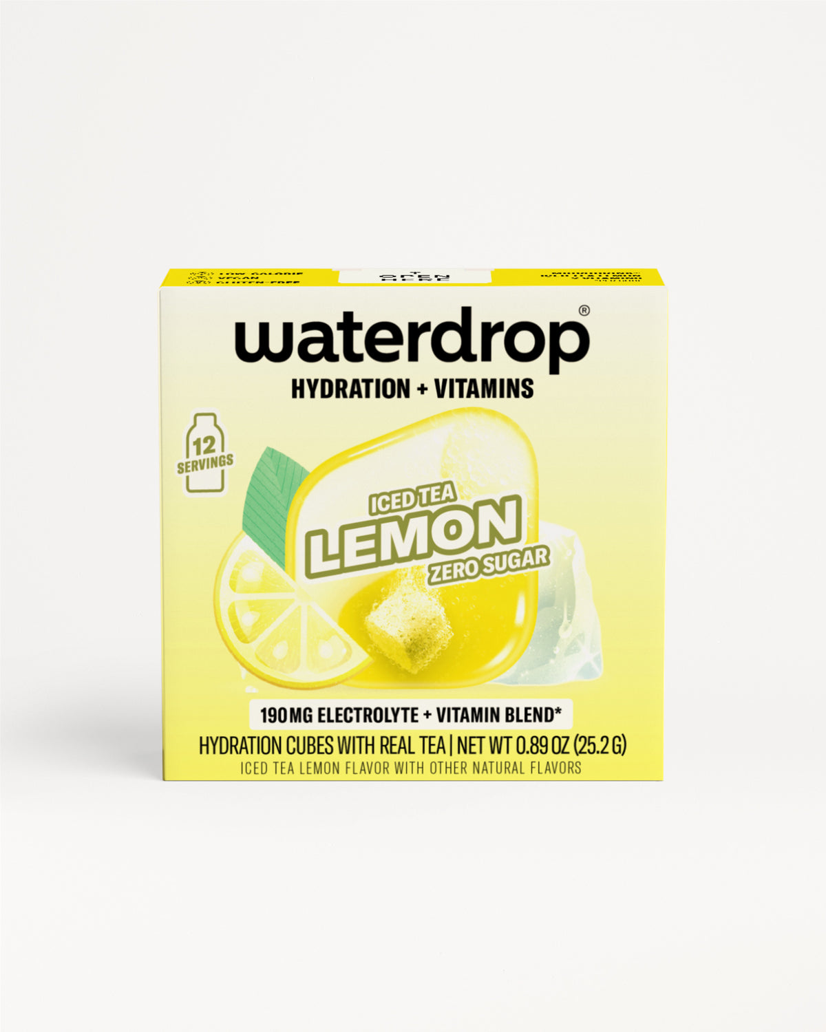 Box of Waterdrop Lemon Iced Tea hydration product.