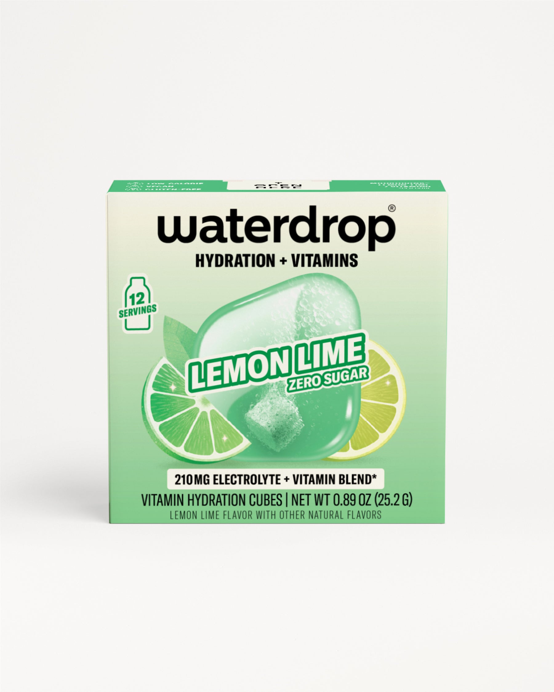 Box of Waterdrop hydration product with green gradient and Waterdrop logo.