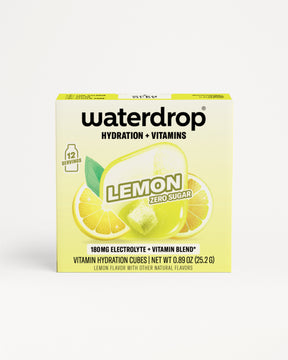Small yellow and white Waterdrop box showing a lemon graphic on the front.