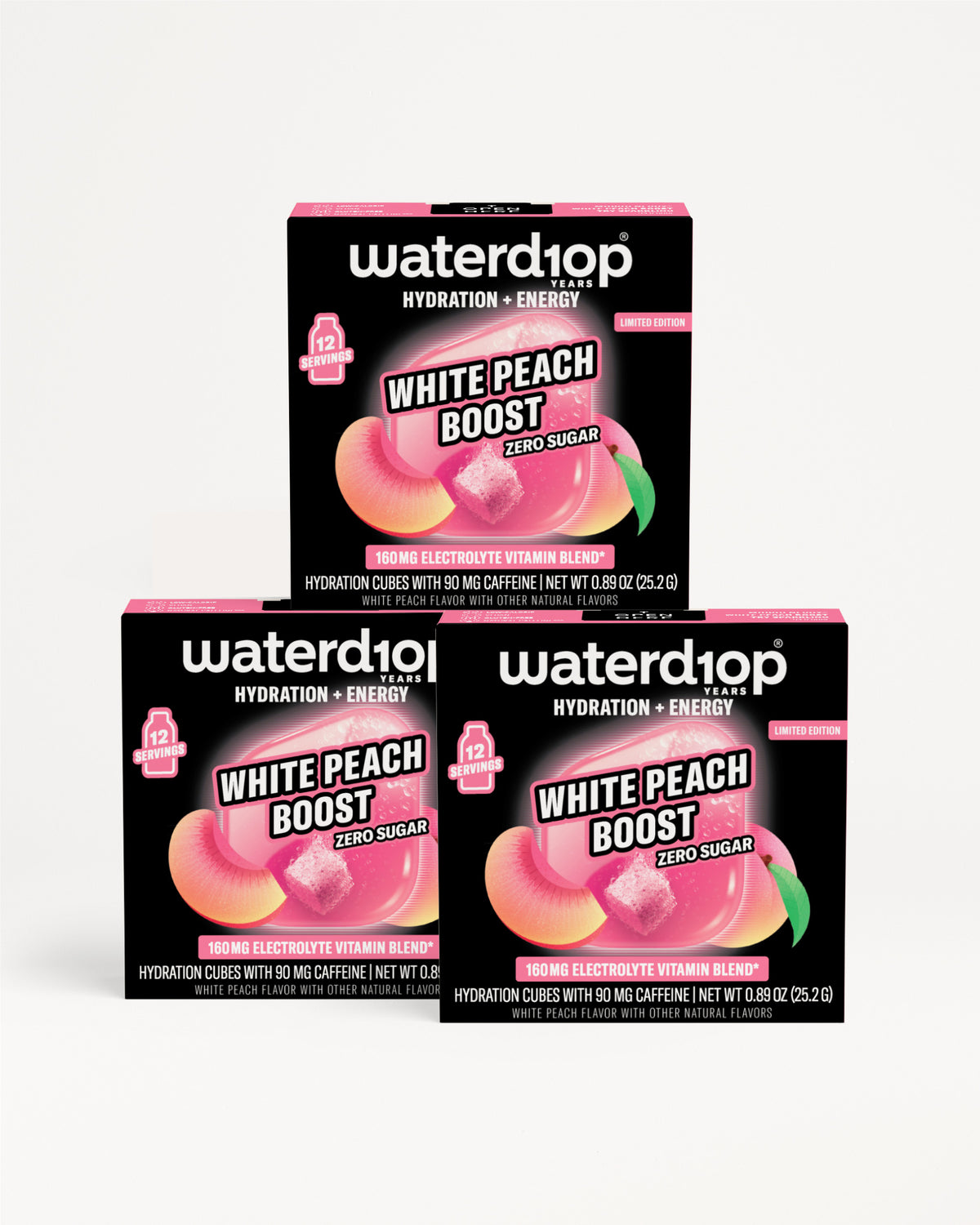 Three black boxes with pink accents arranged in a pyramid against a white background.