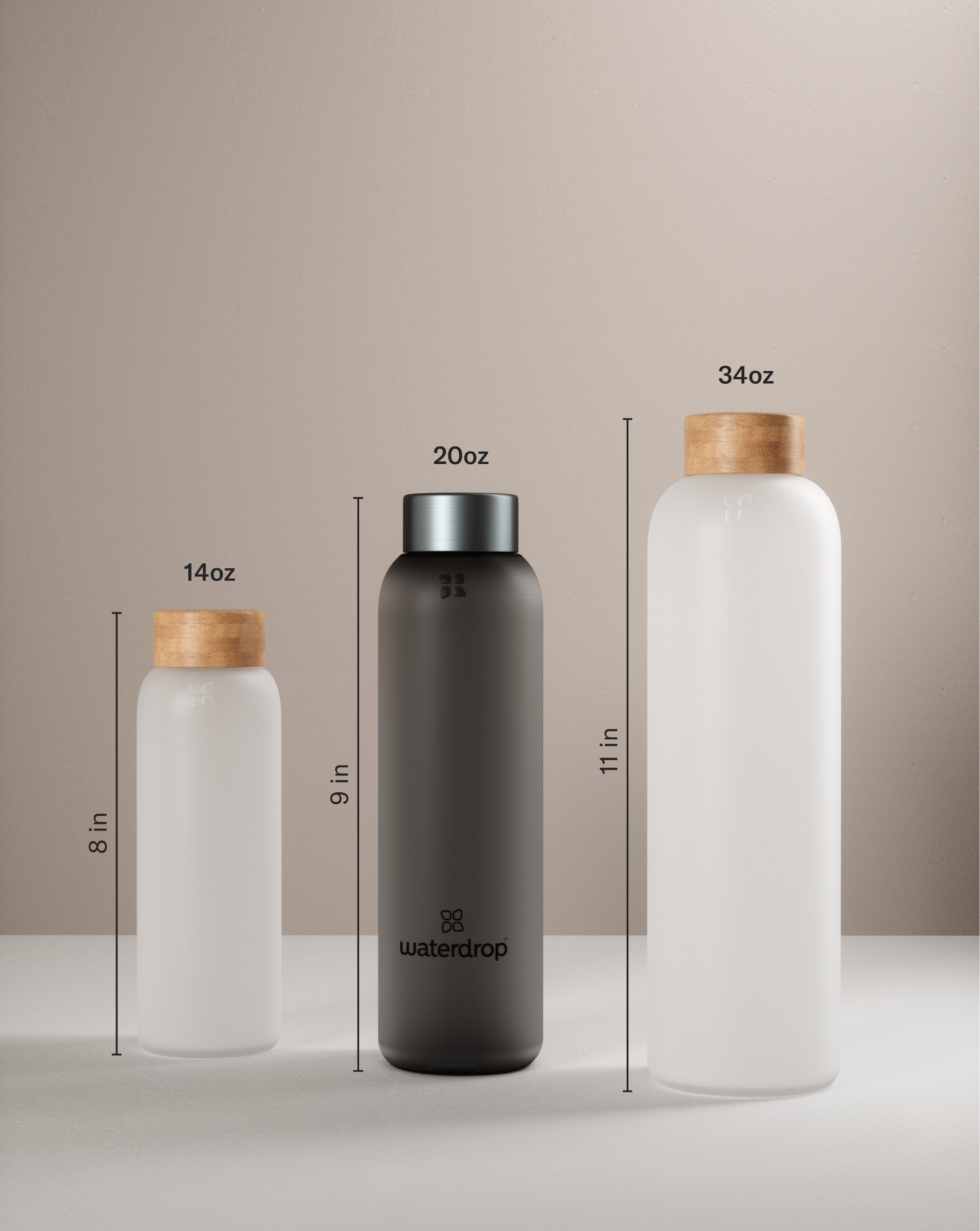 Waterdrop Glass Bottle - Black - 20 oz - Borosilicate Glass - Water Bottle - Bottle with Bamboo Lid - Sustainable