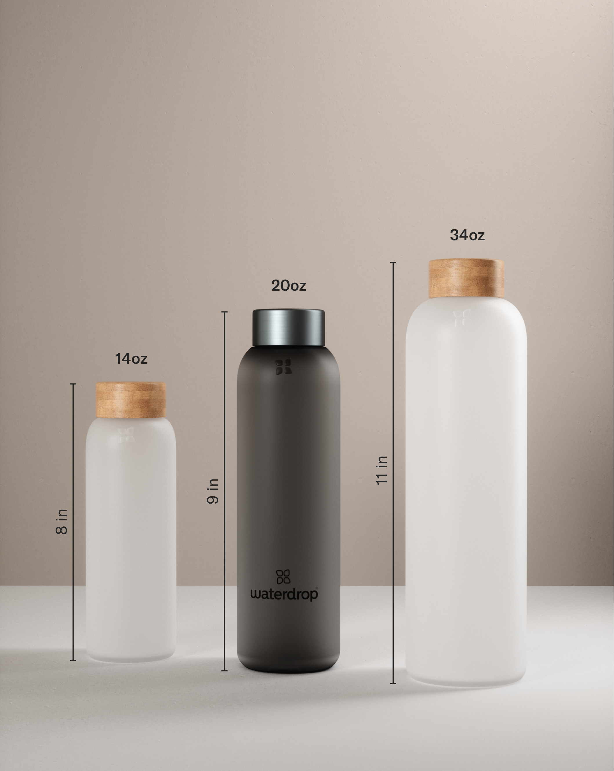 Waterdrop Glass Bottle - Gold Transparent - 20 oz - Borosilicate Glass - Water Bottle - Bottle with Bamboo Lid - Sustainable