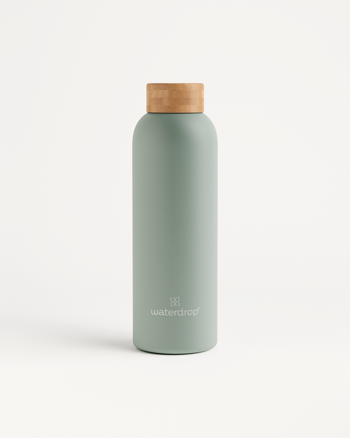 Insulated Water Bottle: Snow Graphic and Bamboo Cap